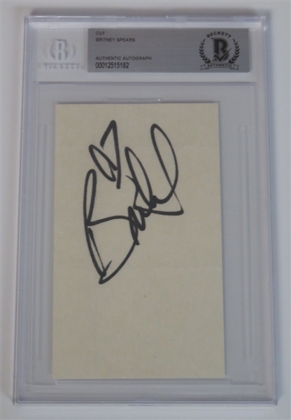 Britney Spears Signed 3x5 page Cut (JSA LOA) (Beckett/BAS Encapsulated)