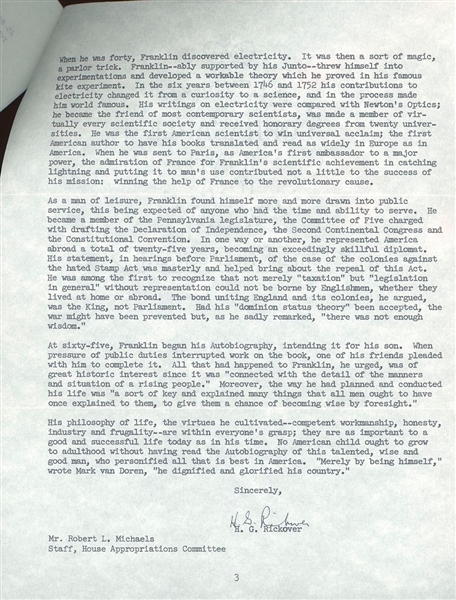 Hyman G. Rickover Lengthly Three-Page Typed Letter Signed Mentioning “Benjamin Franklin” (BAS Guaranteed)