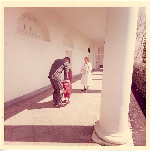 John F. Kennedy & Caroline Vintage Original 5” x 5” Photo (Cecil Stoughtons Own) Playing on the West Wing Colonnade of the White House (Provenance: Cecil Stoughton Estate)