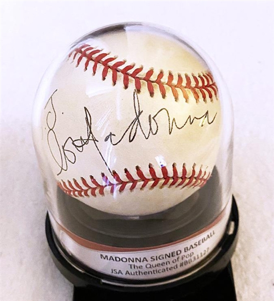 MADONNA RARE SIGNED OFFICIAL A.L. BASEBALL IN BLACK BALL POINT (JSA)