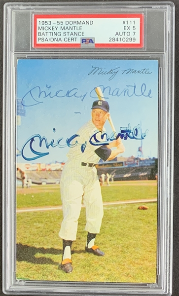 Mickey Mantle Double Signed 1953-56 Dormand Vintage Color Postcard (PSA/DNA EX 5 w/NM 7 Autograph)