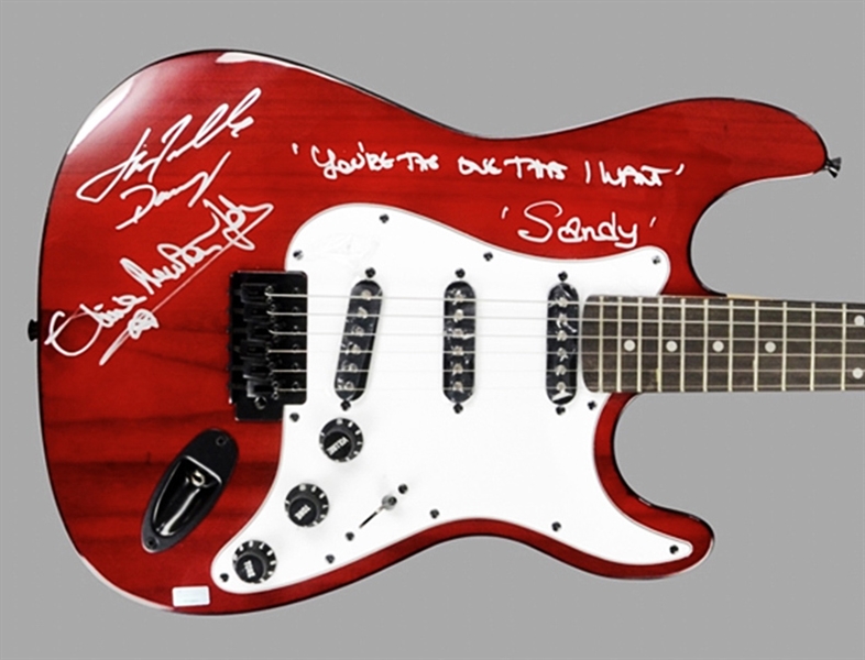 John Travolta and Olivia Newton John Autographed GREASE Electric Guitar w/ "Youre The One That I Want Inscription"