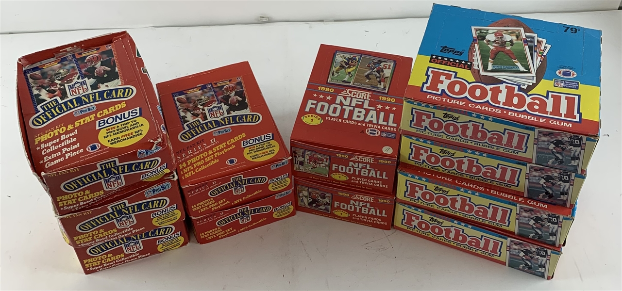 1990s Football Card Lot with 33 Unopened Boxes Incl. 1990 & 1991 Fleer, 1990 Score, etc.