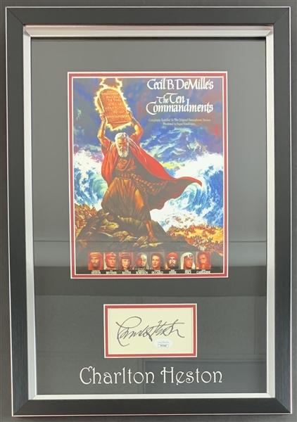 Charlton Heston Autograph in Custom Framed "Ten Commandments" Display (JSA COA)