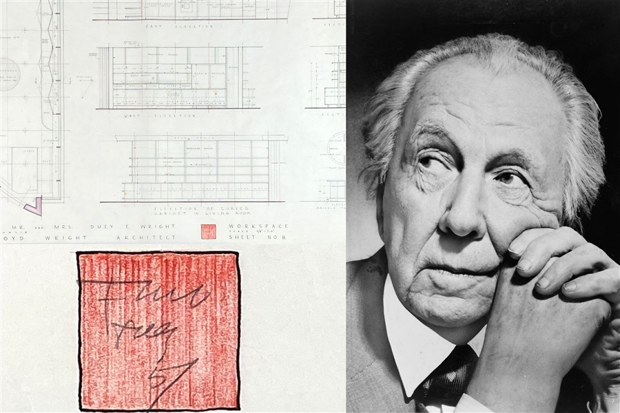 Fantastic Frank Lloyd Wright Hand-Drawn and Signed Architectural Plans for the “Workplace” of His Last Usonian Home “The Duey Wright House” (John Reznikoff/University Archives COA) (Beckett...