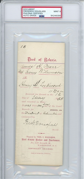 Frederick Douglass 3.25” x 8” Signed Deed Document (PSA Encapsulated MINT 9 Autograph Grade) 