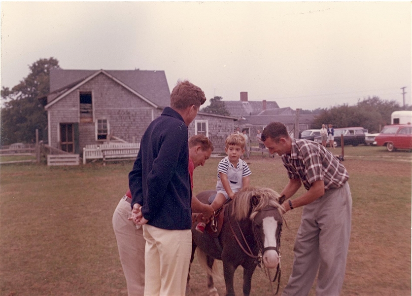 John F. Kennedy & John Jr Vintage Original 6.25” x 4.5” Photo (Cecil Stoughtons Own) of John John on Pony in Hyannis Port (Provenance: Cecil Stoughton Estate)