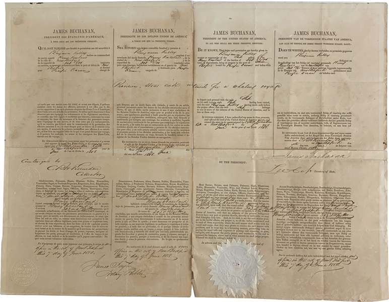President James Buchanan RARE Signed Presidential Four Language Ships Papers (Beckett/BAS Guaranteed)