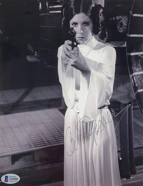 Star Wars: Carrie Fisher Impressive Signed 11" x 14" B&W Photo from "A New Hope" (Beckett/BAS LOA)