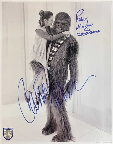 Star Wars: Carrie Fisher & Peter Mayhew Terrific Signed 11" x 14" B&W Photo (Official Pix)
