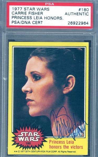 Carrie Fisher Signed 1977 Topps Star Wars Trading Card #180 (PSA/DNA Encapsulated)
