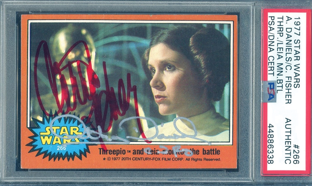 Carrie Fisher and Anthony Daniels Signed 1977 Topps Star Wars Trading Card #266 (PSA/DNA Encapsulated)