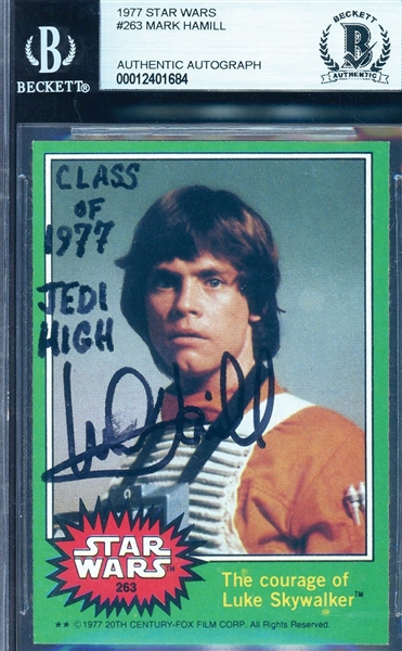 Mark Hamill Signed 1977 Topps Star Wars #263 Trading Card with "Class of 1977 Jedi High" Inscription (Beckett/BAS Encapsulated)