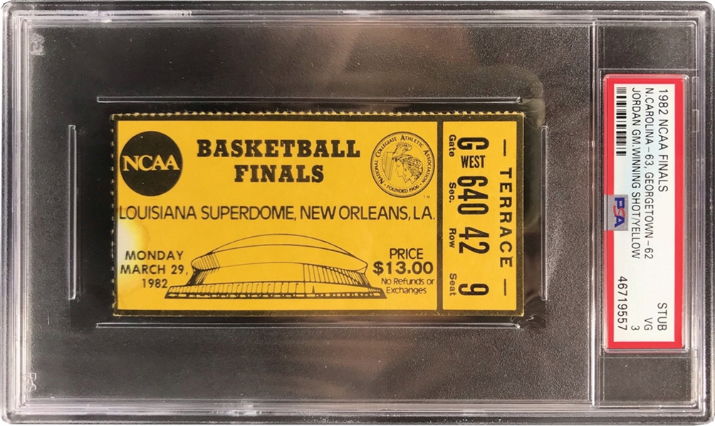 Michael Jordans UNC "The Shot" - Original Ticket Stub from 1982 NCAA Finals :: 3-29-1982, UNC vs. Georgetown (PSA/DNA)