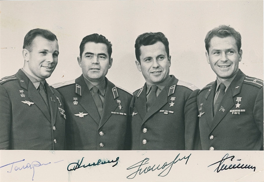 Cosmonauts: Yuri Gagarin and Others Group Signed Photo Plus (3) Other Signed Pieces (Beckett/BAS Guaranteed)