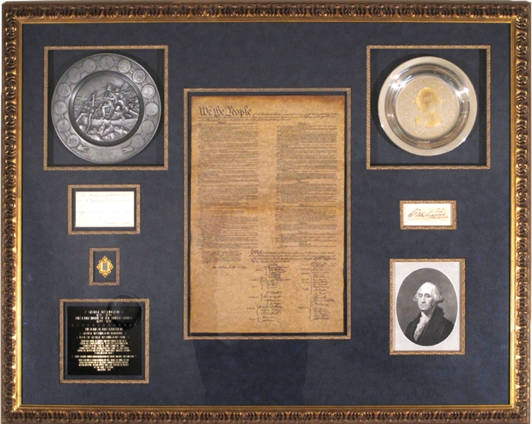 George Washington Impressive Framed Presentation Including Signature, Hair, and Invitation (Beckett/BAS Guaranteed) 