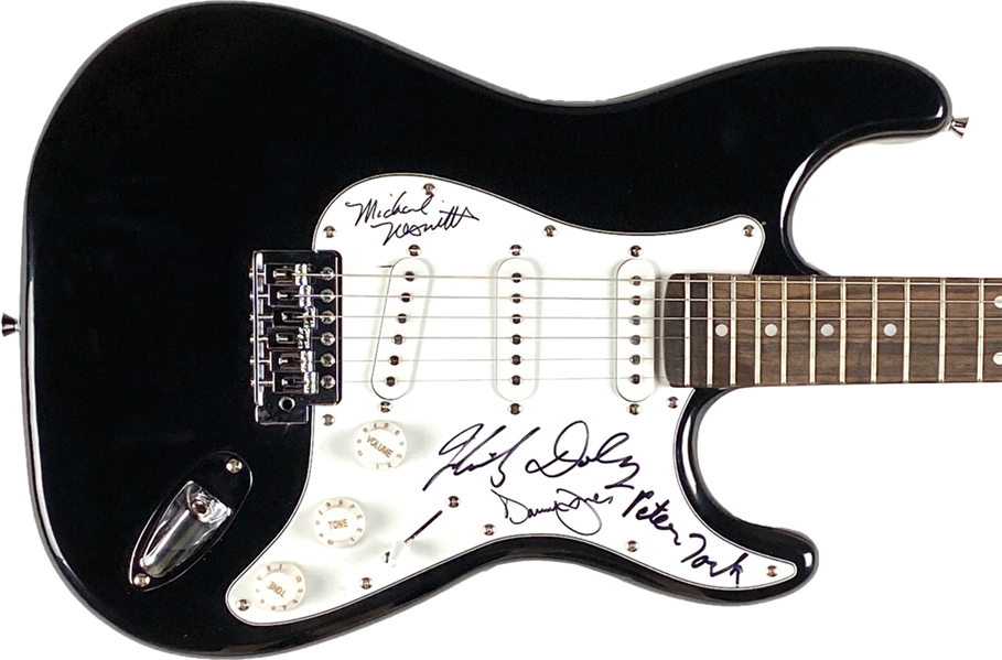 The Monkees Group Signed Black Electric Guitar (4 Sigs) (JSA Authentication) 