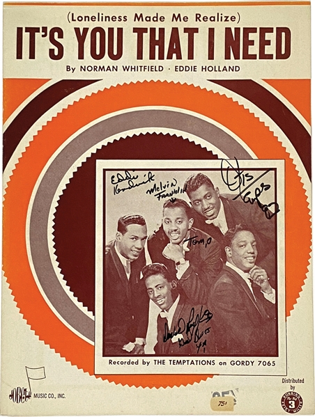 The Temptations Group Signed Sheet Music (4 Sigs) (PSA Authentication)
