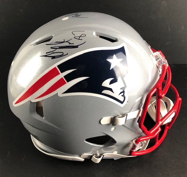Patriots: Tom Brady & Rob Gronkowski Full-Sized Signed PROLINE Speed Model Helmet (Beckett/BAS LOA) 
