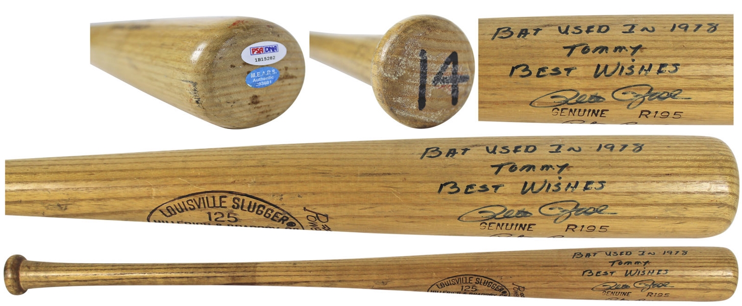 Pete Rose 1978 Game Used & Signed Louisville Slugger R195 Baseball Bat (PSA/DNA Grade GU 9!)