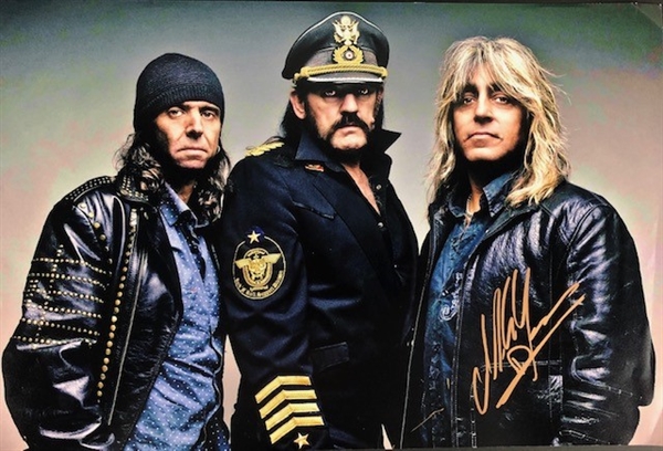 Mickey Dee, drummer for Motorhead, signed 18" x 12" Photograph of the group (Beckett/BAS Guaranteed)