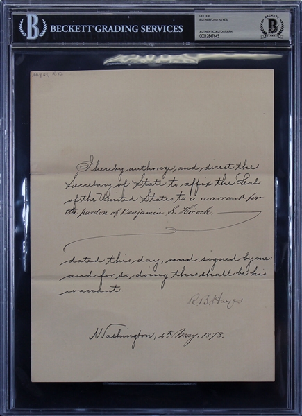 Rutherford B. Hayes Signed Presidential Pardon Document (Beckett/BAS Encapsulated)