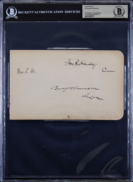 President Benjamin Harrison Signed Album Page with MINT 9 Autograph (Beckett/BAS Encapsulated)