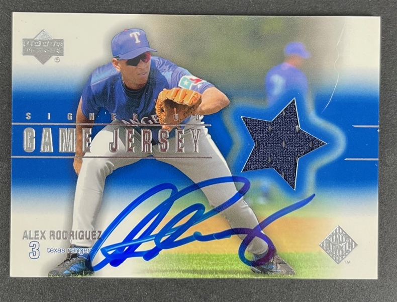 Autographed 2001 UPPER DECK Alex Rodriguez Game Used Jersey Card  
