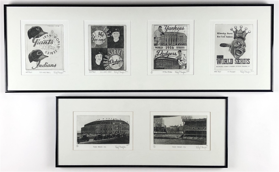 Yankees & World Series Lot (2) Phillip C. Thompson Signed Etching Framed Displays (Beckett/BAS Guaranteed)