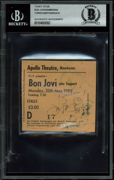 Bon Jovi Band Signed 1985 Concert Ticket Stub (BAS/Beckett Encapsulated)