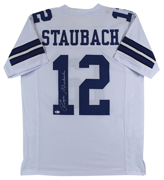 Roger Staubach Authentic Signed White Pro Style Jersey (Beckett COA)