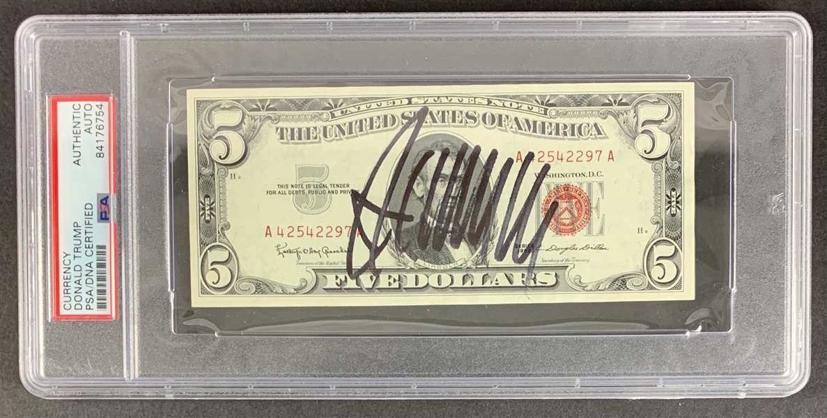 President Donald Trump Signed 1957 $5 "Red Seal" Currency Note (PSA/DNA Encapsulated)
