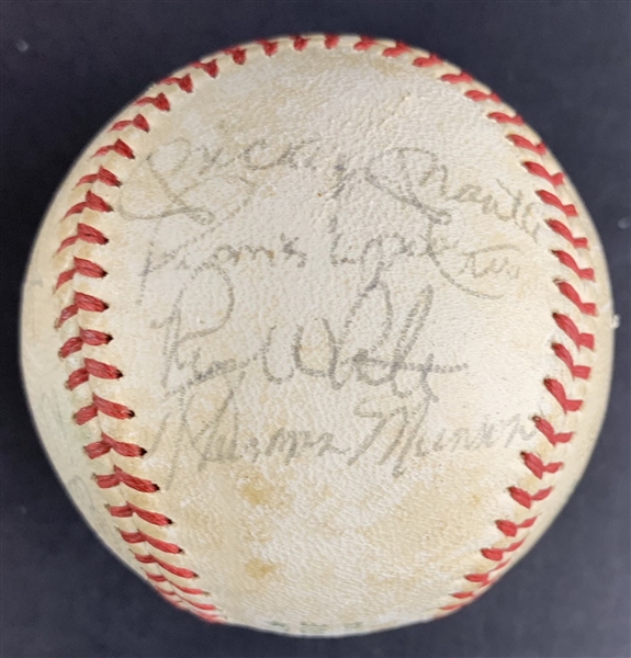 1970 New York Yankees Team Signed OAL Baseball - Munson & Mantle on the Same Panel! (PSA/DNA LOA)