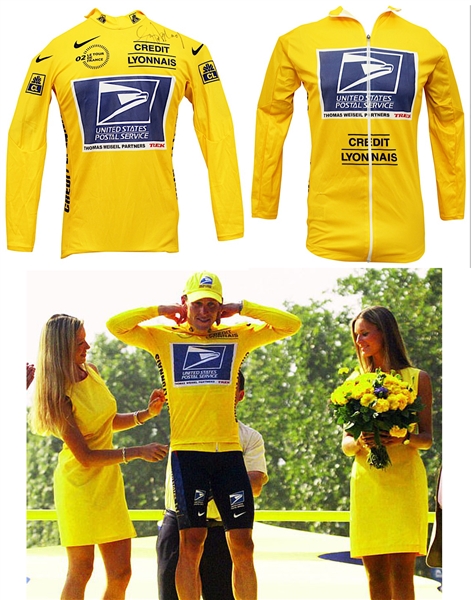 Lance Armstrong Signed Yellow Tour de France Podium Style RARE Promotional Jersey (JSA ALOA)