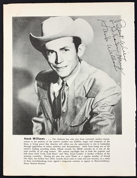 Hank Williams Sr. Rare Signed & Inscribed 8" x 10" Program Page Photograph (JSA LOA)