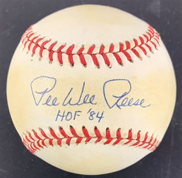 Pee Wee Reese Single Signed ONL Baseball with "HOF 84" Inscription (Beckett/BAS Guaranteed)