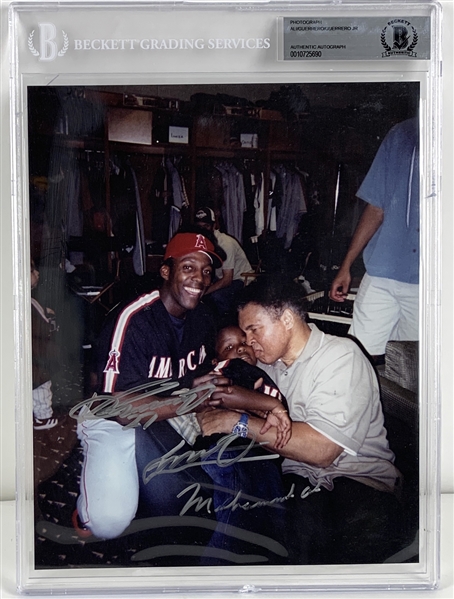 Muhammad Ali, Vladimir Guerrero & Vladimir Guerrero Jr. Unique One-of-a-Kind Signed 8" x 10" Color Photo (Beckett/BAS Encapsulated)