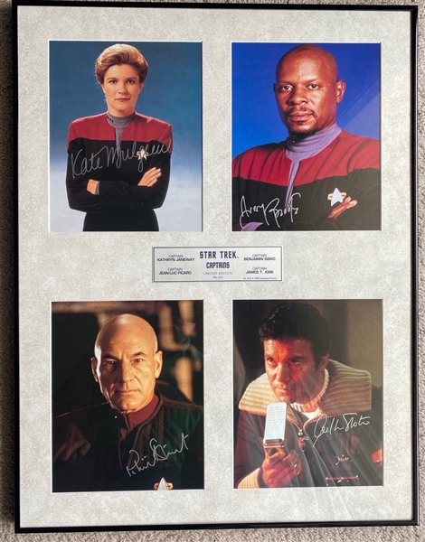 Star Trek Captains Signed Photos in Framed in Display with Shatner, Stewarts, Mulgrew & Brooks (Beckett/BAS Guaranteed)