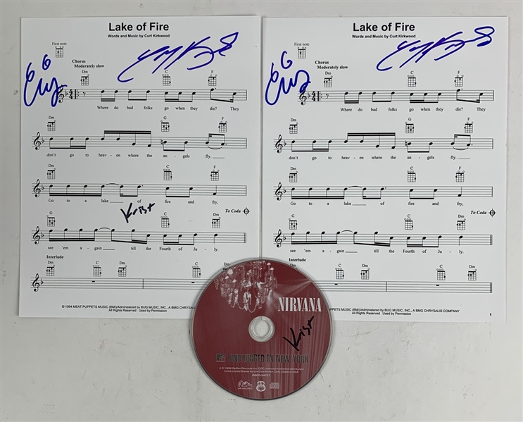Nirvana Unplugged: Lot of Three Signed Items with Sheet Music & CD Disc (Beckett/BAS Guaranteed)