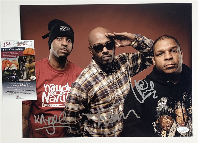 Naughty by Nature Group Signed 11" x 14" Color Photo (3 Sigs)(JSA COA)