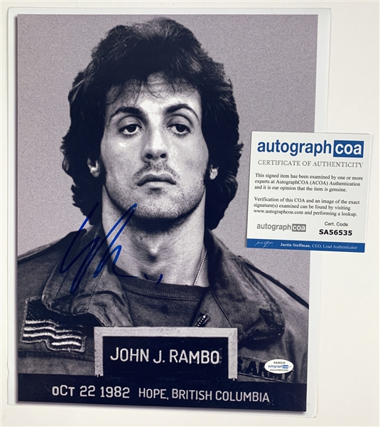 Sylvester Stallone Signed 11" x 14" B&W Photo as John Rambo (ACOA)