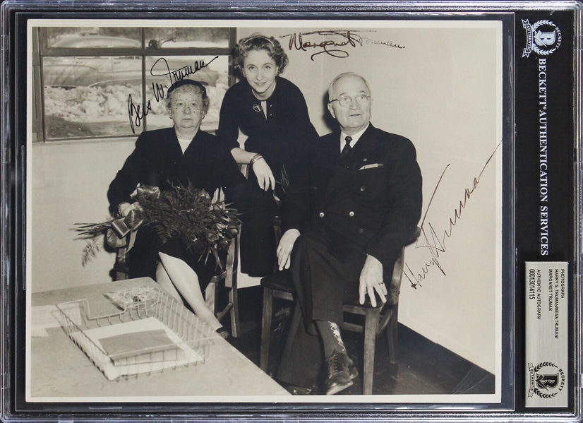 The Trumans Signed 8" x 10" Photo with Harry, Bess, and Margaret (Beckett/BAS Encapsulated)