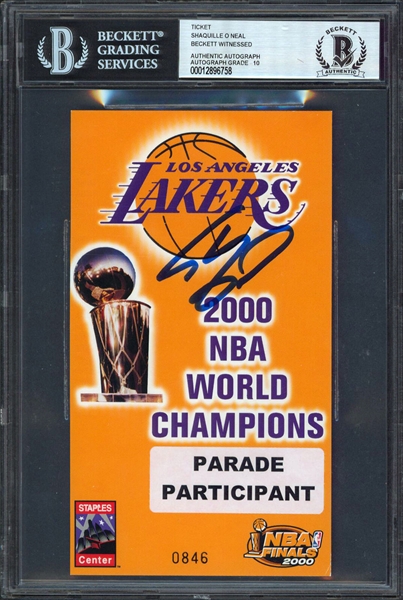 Shaquille O Neal Signed Lakers 2000 Championship Parade Pass (Beckett/BAS Encapsulated) 
