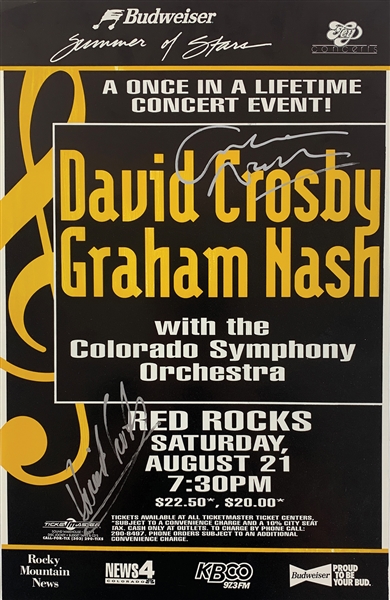 David Crosby & Graham Nash Dual Signed 13.75" x 21.5" Concert Poster :: 8/21/93 @ Red Rocks, Morrison, CO