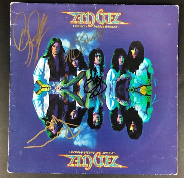 ANGEL: Greg Giuffria, Punky Meadows, Barry Brandt, and Frank DiMino Signed "On Earth as it is in Heaven" Album Cover  (Beckett/BAS Guaranteed)