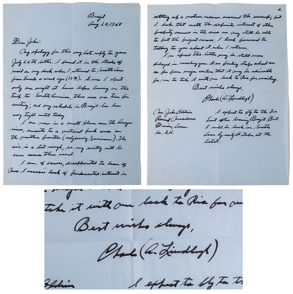 Charles Lindbergh Handwritten & Signed Letter with Great Content (Beckett/BAS LOA)