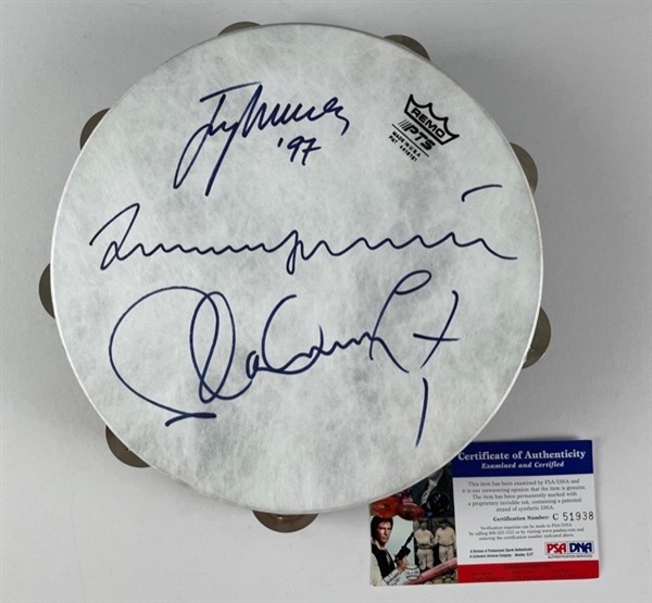 The Three Tenors: Plácido Domingo, José Carreras, and Luciano Pavarotti Signed Tambourine (PSA/DNA)