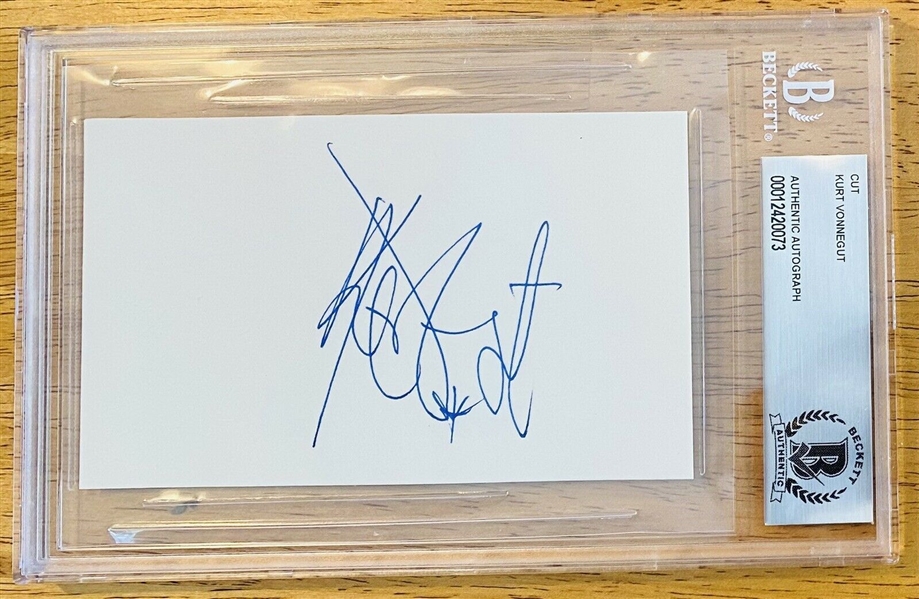 Kurt Vonnegut Signed 3" x5" Index Card (Beckett/BAS Encapsulated)