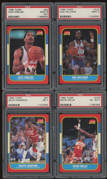 Lot of Fifteen (15) 1986 Fleer Basketball PSA Graded Trading Cards 