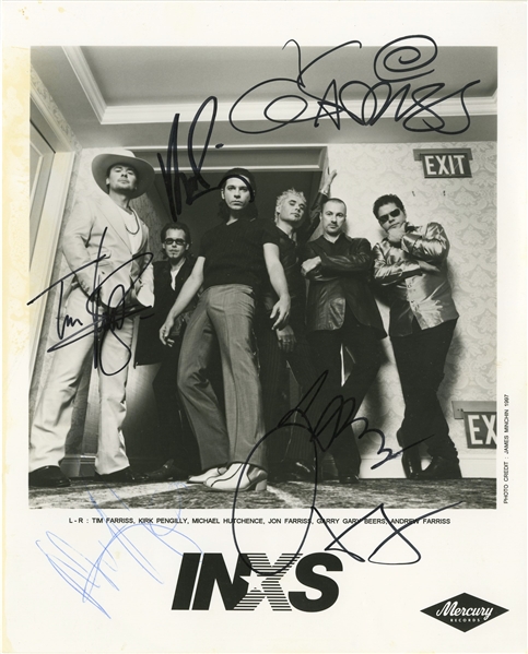 INXS: Tim Farriss, Kirk Pengilly, Michael Hutchence, Jon Farriss, Garry Gary Beers Signed 8" x 10" Promo Photograph (Beckett/BAS Guaranteed)